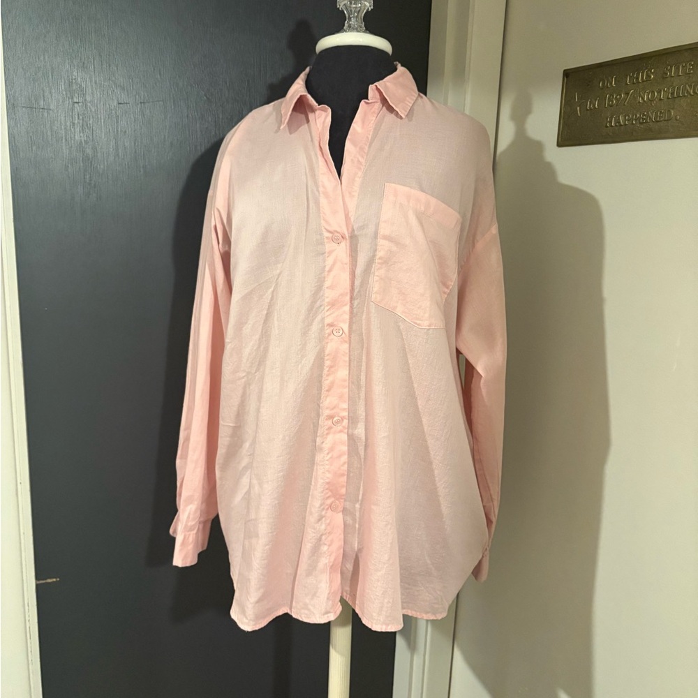 H&M Divided 100% Cotton Pink Button-Up Oversized Collared Shirt